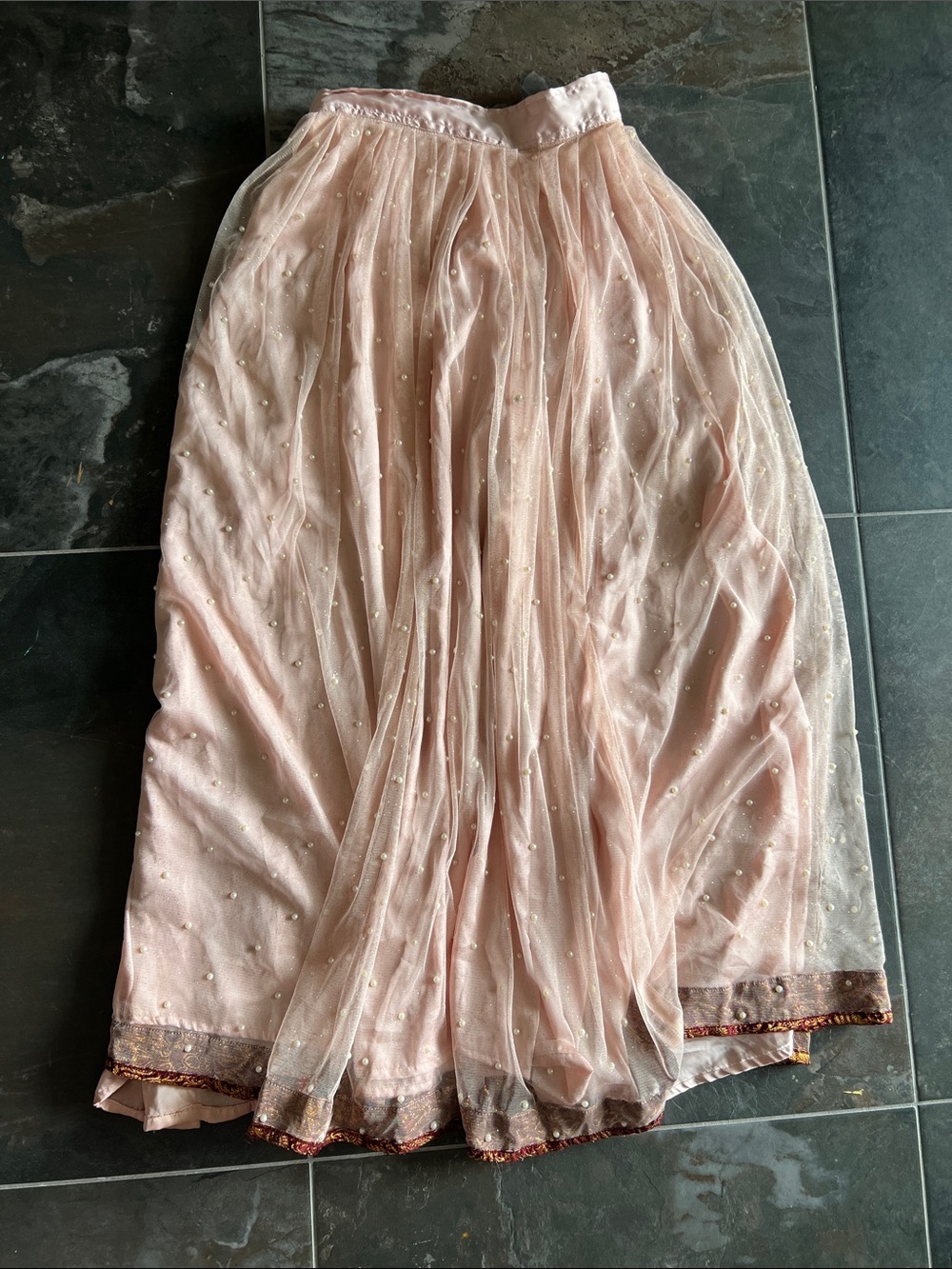 Blush Pink Embellished Tulle Maxi Skirt